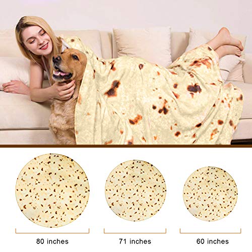 Sivio Burritos Tortilla Blanket with Dual Sided Pattern, Soft and Plush Novelty Fuzzy Blanket, Burritos Wrap Throw Blanket, Comfort Wearable Flannel Blanket for Kids and Adults (Diameter 80 inches)