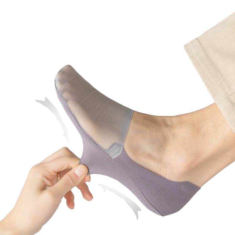 No Show Socks Men, Invisible Ice Silk Low Cut Non Slip Socks for Flats Boat Sneaker, 5 Pairs3