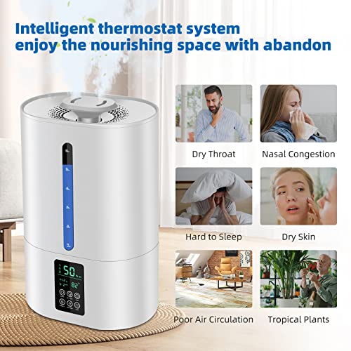6L Humidifiers For Bedroom Large Room Home, Cool And Warm Humidifiers For Baby And Plants Mist Top Fill Desk Humidifiers Essential Oil Diffuser, Quiet Humidifiers With Adjustable Mist,360°Nozzle-White #TOP4