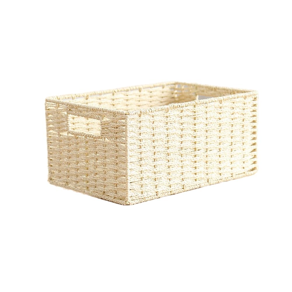CTRLZS Woven Storage Basket Basket with Built-in Handle Paper Rope Basket Creamy-White