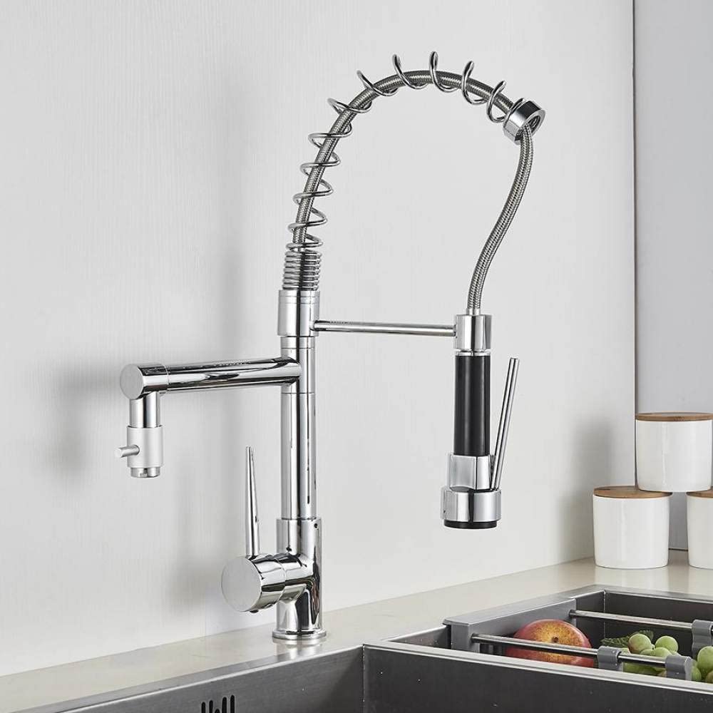 FCXWEVR Matte Black Kitchen Faucet with Dual Spouts Bridge-Mounted Design Pull-Down Mixer Tap Hot & Cold Water Chrome Accents – Stylish Sink Fixture for Modern Kitchens