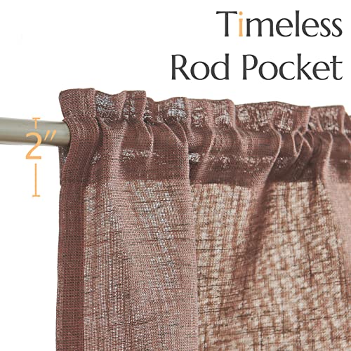 Jinchan Linen Valance For Windows Farmhouse Valance For Living Room 16 Inch Slubbed Crossed Valance Double Layer Window Valance Light Filtering Rustic Country Overlay Valance Rod Pocket 1 Panel Brown #TOP5