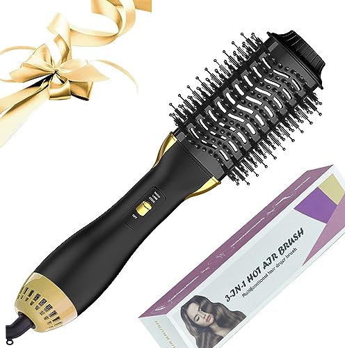 Hair Dryer Brush, 3 in 1 Hot Air Brush with Adjustable Temperature - Hot Brush for Hair Styling Short Hair, Medium & Long Hair - Women Hair Volumizer & Hot Air Styler (Gold)