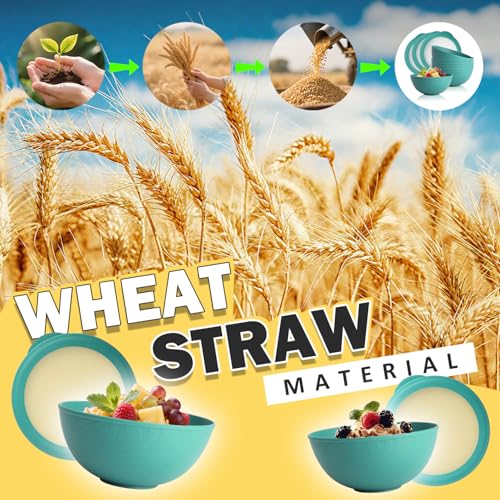 Image of 40 OZ Wheat Straw Bowls with Lids Set, 4 PCS Unbreakable Salad Bowls with Lid, Alternative Plastic Food Containers with Lids for Lunch, Microwave & Dishwasher Safe Kitchen Bowl Set, Green