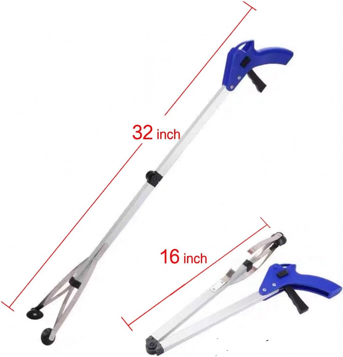 Grabber Reacher Tool 32 Inch Extra Long Steel Foldable Easy Pick Up Stick Strong Grip Trash Grabber Tool Anti-Slip Jaw Trash Claw- Pack of 2