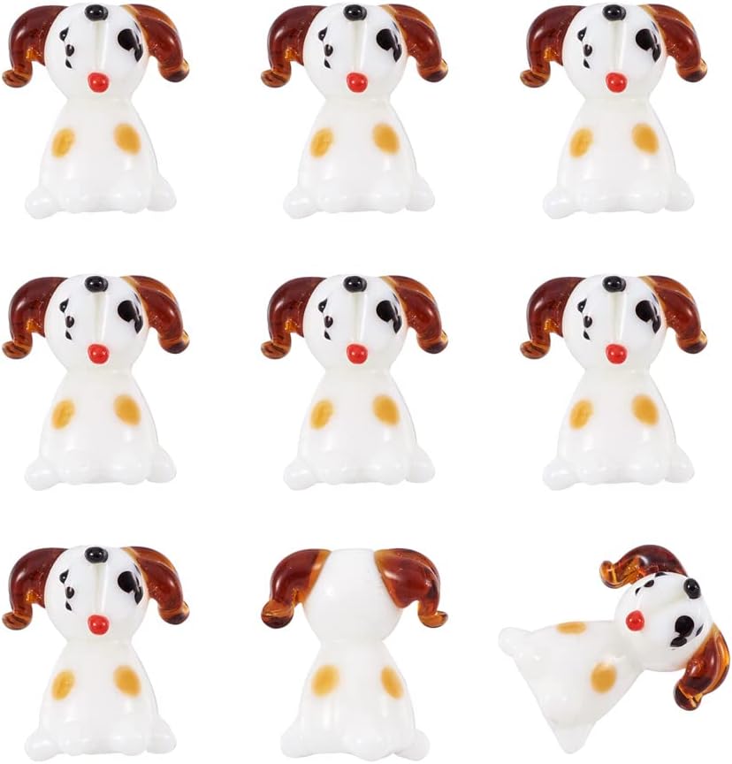 20Pcs/1 Strand Handmade Lampwork 3D Dogs Beads Animal Theme Glass Beads Cute Floral White Puppy Glass Spacer Beads for DIY Jewelry Making Hole 1.4mm