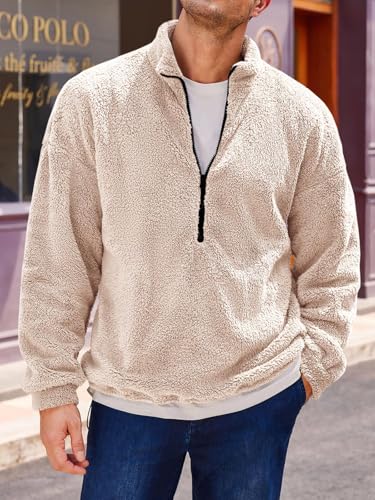 Runcati Mens Fuzzy Sherpa Sweatshirt Quarter Zip Pullover Long Sleeve Winter Fall Fleece Outwear2
