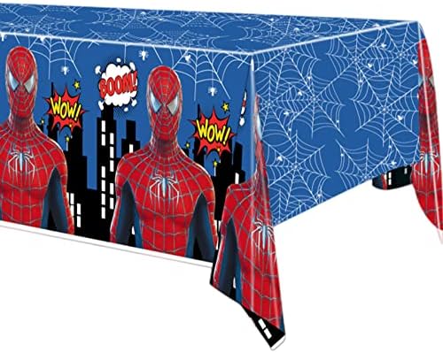 Spiderman Party Table Cloth for Boys,130*220cm Blue Superhero Party Tablecloth,Plastic Marvel Avengers Spiderman Table Cover Party for Kids Baby Shower Birthday Spiderman Themed Party Decorations