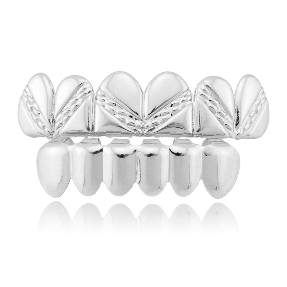 SSyang Hip-hop Teeth,1 Set Teeth Grills,Hip Hop Teeth Grills,Argent Plated Tooth,Braces Top and Bottom Grill Cap Shiny Teeth,for Men's and Women's Parties,Proms,Halloween Role Plays