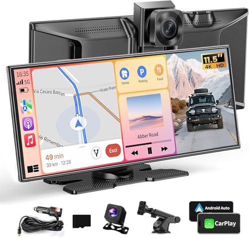 Largest 11.5" Portable Apple Carplay Screen for Car, 4K Wireless