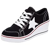  Solshine Damen Canvas Sportlich Low Top Keilabsatz Schnürer Sneaker-Wedges Sportschuhe Größe 35-43
