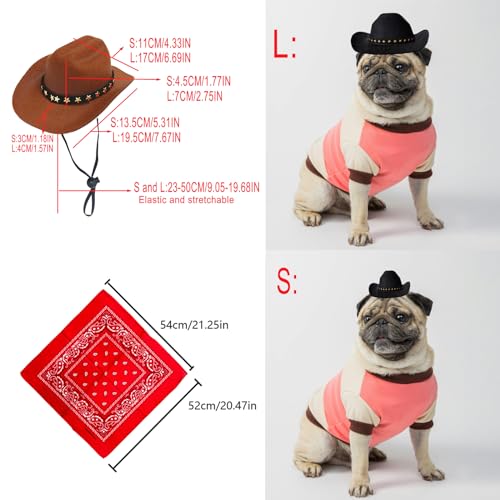AWOCAN Cowboyhut für Hunde und Katzen, mit Bandana-Schal, Mini-Haustierkostüm für Halloween, Urlaub, Party-Dekoration (Braun, klein)