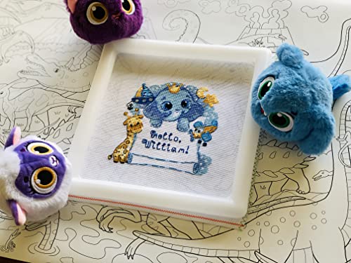 Image of RIOLIS - Hello, Little One! (for a boy) 1935, Cross Stitch Kits 6 inchx6 inch, Cross Stitch Kits for Beginners & Advanced, Crossstitching Kit, Embroidery Counted Stitching Kit, Boy Birth Record Announcement