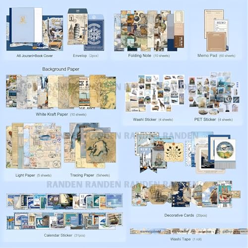 Image of RANDEN Global Traveler Journaling Kit, 346PCS Vintage Scrapbook & Stationery Set with Aesthetic Stickers, Ephemera Pack and Journal Supplies for Bullet Journals, Planners, Albums & Creative Crafts (GLOBAL TRAVELER)