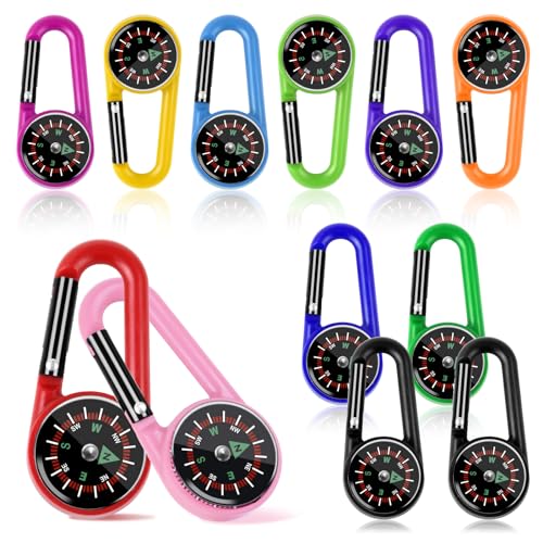 12-PCS-Small-Keychain-Compasses-Compass-Carabiners-Bulk-Small-Pocket-Magnetic-Compass-Keychain-Survival-Compass-Hiking-for-Kids-Outdoor-Survival-Camping-Party