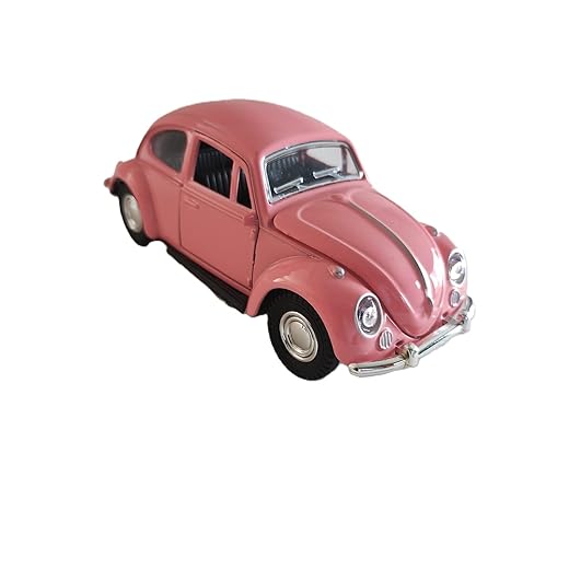 Miniatura de Carro Colecionável Fusquinha, Carrinho de Ferro com Portas que Abrem, Escala 1:32, 12cm, com Sistema de Fricção (Rosa)