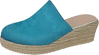 DFSDJEUW Women\'s Mule Sandals UK Closed Toe Espadrilles Wedges Platform Sliders Comfortable Slip on Backless Orthopedic Slippers Casual Wide Fit Wedge Heel Walking Summer Shoes