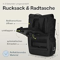 otinga® Flip V3 Fahrradtasche Rucksack [34L Volumen] für jeden Gepäckträger I Stylische Fahrradtasche reflektierend für maximale Sicherheit | Fahrradrucksack Gepäckträger in 3 Sekunden umgebaut – Ansicht 2