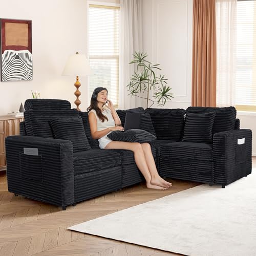 Image of RARZOE Modular Sectional Couch Corner Seat Module, Corduroy Armless Corner Seat for Living Room Modular Sectional Sofa Couch, Black