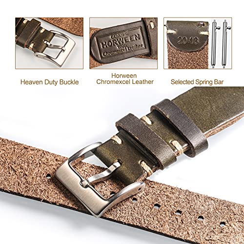 Image of hemsut h Leather Watch Bands for Men, Horween Quick Release Leather Watch Strap Vintage Watch Replacement Wrap of 18mm, 20mm, 22mm