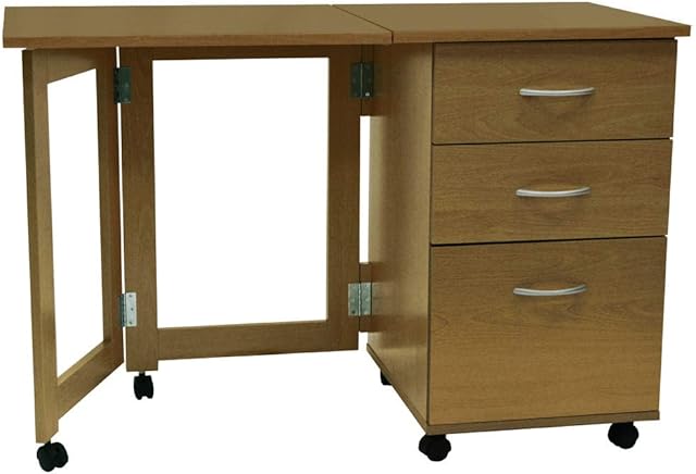 WATSONS FLIPP - 3 Drawer Folding Office Storage Filing Desk/Workstation - Oak