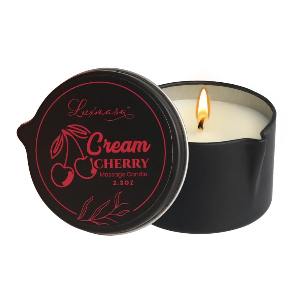 All Natural Soy Wax Warm Body Massage Oil Candle for Relaxation & Skin Care, Home Scented Aromatherapy Candle Gift Set Cream Cherry Scent 2.35 OZ