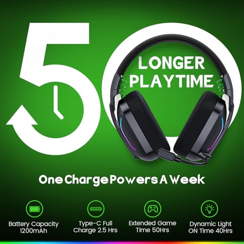WESEARY Wireless Gaming Headset for PC, PS5, PS4, Switch, Mac, 2.4GHz Wireless Gaming Headphones with ENC Microphone, Bluetooth 5.4, 50mm Drivers, Stereo Sound, Cool Lighting, 50H Battery - Image 9