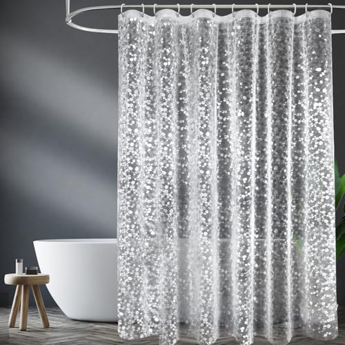 Shower Curtains Mould Proof Resistant PEVA Waterproof Heavy Duty Bathroom Curtains Liner 3D Effect Clear Pebble Shower Curtain with 12 Hooks 180 x 180 cm Cobblestone