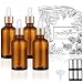 PrettyCare Eye Dropper Bottle 1 oz (4 Pack Amber Glass Bottles 30ml with Golden Caps, 12 Labels, Funnel & Measured Pipettes) Empty Tincture Bottles for Essential Oils
