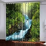 3D Cortinas Salón Opacas Cascada Verde Naturaleza Paisaje 170(Ancho)X200(Alto)...