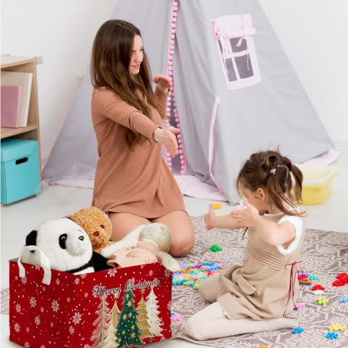 Image of Classic Tree & Snowman Christmas Storage Baskets, Empty Gift Baskets, Xmas Home Decor, Large Square Waterproof Canvas Laundry Hamper With PE Coating, Foldable Toy & Clothes Bins for Bedroom