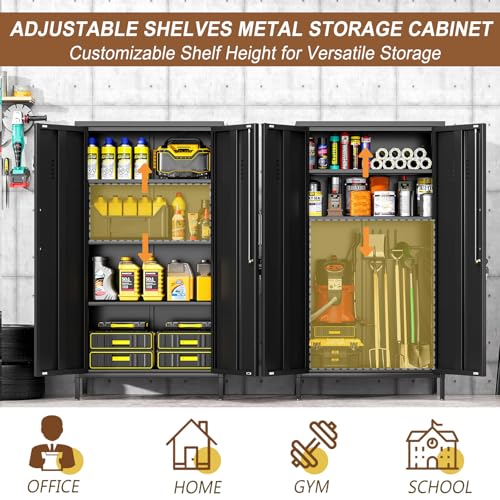 Image of pozdeg 47.24 inch Black Lockable Small Metal Storage Locker | Employees Locker with 2 Doors & 2 Adjustable Shelves, Steel File Cabinet for Employees, Home, School, Office & Gym
