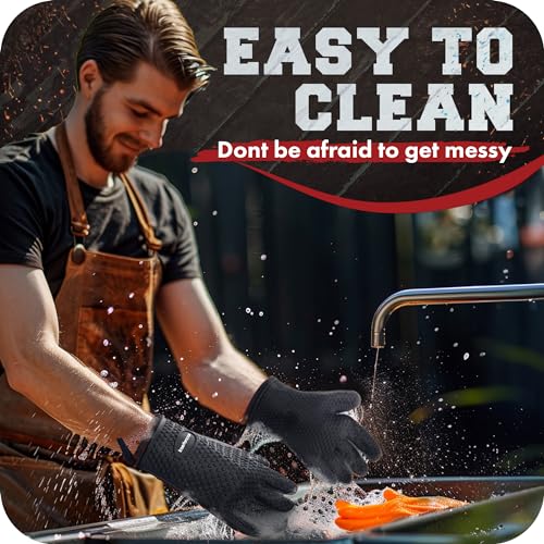 Image of KITCHEN PERFECTION XL Silicone Smoker BBQ Gloves -Heat Resistant Oven Mitts | Waterproof, 5-Finger Design For A Better Grip, for Pitmasters, Meat Smoking, Grilling, Cooking, Frying Turkey | Grill Gift