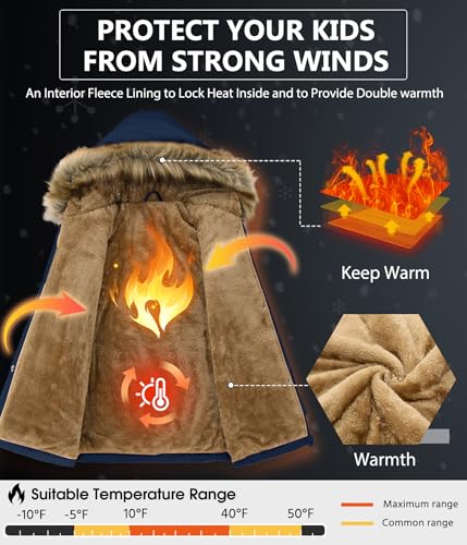 Girl's Fleece Quilted Jacket Warm Water-repellent Hood Coat Zipper Thicken Outerwear with Pockets (6-12Y)3