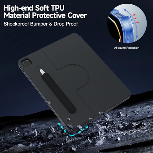 accrosoo Rotatable Detachable Magnetic Keyboard Case for iPad A16 11th/10th Gen, with Larger-Touch Trackpad, Shockproof Bumper, Support Portrait, Magnetic Pencil Holder, Backlight,Full Protect, Black by accrosoo - Image 3
