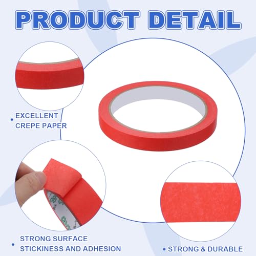 Image of MECCANIXITY Masking Tape 0.5 Inch x 21 Yard Painter's Tape Red Paint Tapes for DIY Crafts Arts Drawing Decoration Labeling Car Painting Artist Teachers, Pack of 6