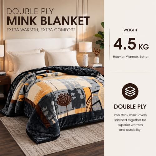 Image of VAS COLLECTIONS 280 GSM Micromink Blanket, 4.5 Kg Premium Soft Warm Cozy Blanket, Plush Floral Printed Blanket for Double Bed, Ultra Soft Comfortable Bedding, 86 x 90 Inches (218 x 229 cm) - SlateOnyx