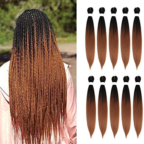 SYbeauty Pre Stretched Braiding Hair Extensions 26 Inch 10 Packs/Lot Synthetic Kanekalon Ombre Braiding Hair Professional Soft Yaki Texture Natural Easy Braid Crochet Hair (26", T1B/30)