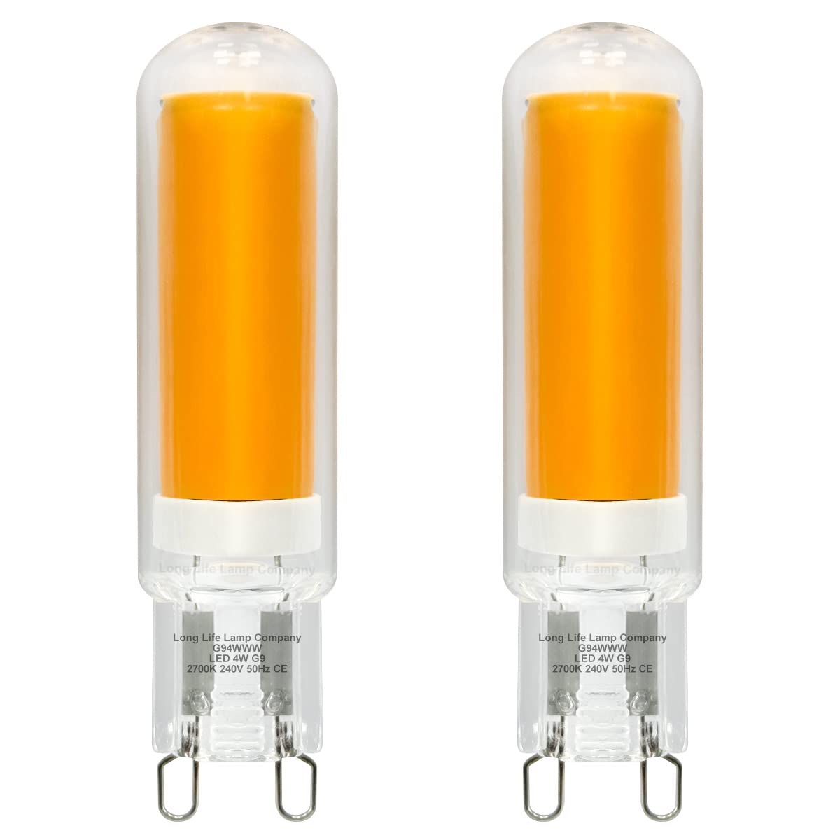 Long Life Lamp Company G9 LED Bulbs Warm White 4w Capsule Light Bulb Glass 240v 2 Pack