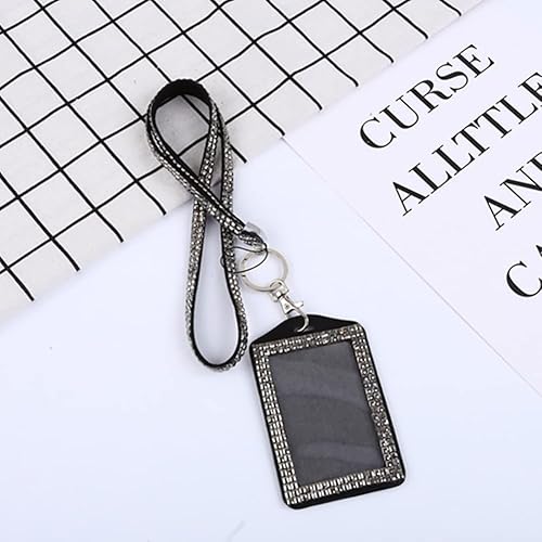 Miniatura 2 de UUYYEO Cordón de diamantes de imitación con soporte de identificación, cordón de identificación de moda, soporte vertical para insignia, correa para