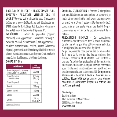 EAFIT Bruleur de Graisse Extra Fort Minceur 360- Brule Graisse, Perte de Poids Rapide et Efficace - Black Ginger + Chrome - Maintien de la glycémie - Résultats visibibles dès 15 jours - 1 MOIS – Image 3