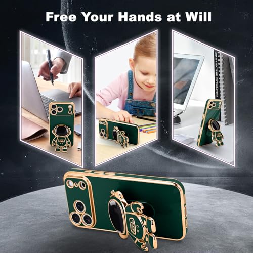 Pepmune for iPhone 17 Pro Case, Cute 3D Astronaut Stand with [2 Screen Protector] [Camera Protection] Kickstand Shockproof Bling Silicone Soft Back Cover for Apple iPhone 17 Pro Phone Case, Dark Green by Pepmune - Image 4