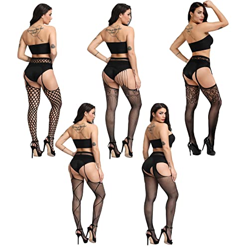 La mejor selección de Medias . 45 5 Pares Liguero para Mujer, Medias de Red de Alta Elasticidad, Medias de Malla de Cintura Alta para Mujer