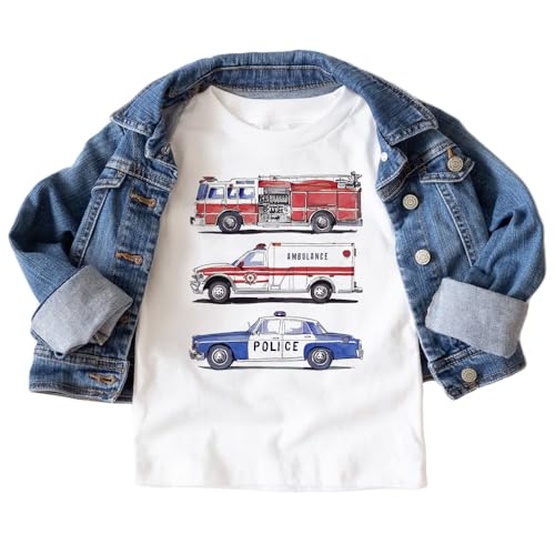 Kids Rescue Vehicles Shirt - Police Car, Ambulance, Fire Truck Shirts For Boys And Girls Natural Toddler & Youth Graphic Tee2