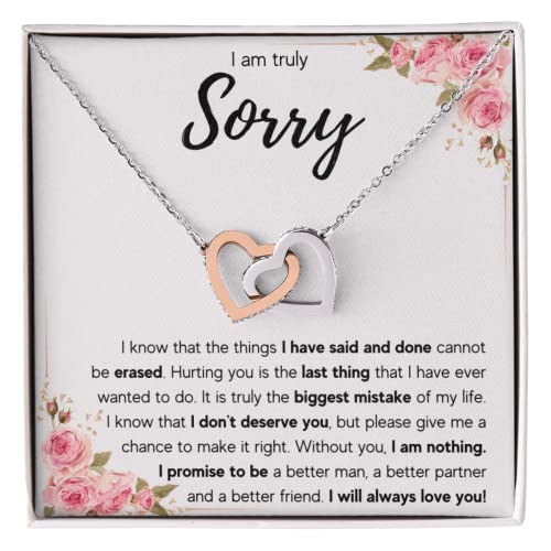 FG Family Gift Mall Im Sorry Gifts For Her Apology Gifts For Her I Love You Im Sorry Gift Giant Sorry Forgiveness Necklace with Message Card and Gift Box (Standard Box Interlocking Mistake)