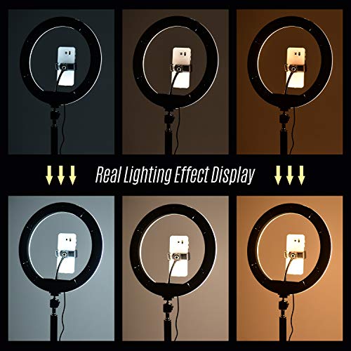 LED Ringlicht, Andoer 13 Zoll Ringleuchte Dimmbar 2700-5500K Selfie Licht Ringleuchte mit Kugelkopf Handyhalter für Make… – Bild 5