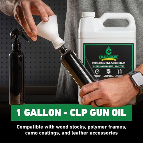 Image of Clenzoil Field & Range Gun Oil CLP - 1 Gallon Plastic Jug with 2 Spray Bottles & Funnel | Firearm Cleaning & Maintenance Oil | 3-in-1 Cleaner, Lubricant & Conditioning Formula for All Firearms