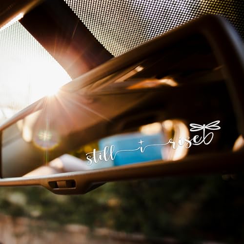 Image of Set 2Pcs Still I Rise Rearview Mirror Decal Funny Dragonfly Cute Meme Humor Sticker Water Bottle Laptop Window Vinyl Waterproof 4x0,7 inch Car Decals Accessories for Friend Coworker Dad Mom