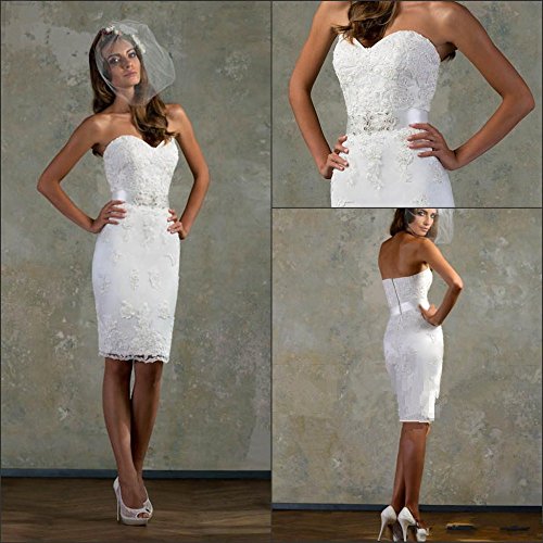 YASIOU Bruidsjurk voor dames, vintage, kort, wit, tule, kant, strak, glitter, strapless, hartuitsnijding, band, bruiloftsjurk - Image 3