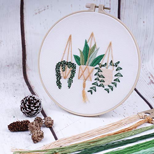 Embroidery Kits with Colorful Flower and Plant Designs; Embroidery Starter Sets with Patterns – Perfect Embroidery Beginner Kit with Hoop, Threads, Tools and Stamped Cloth